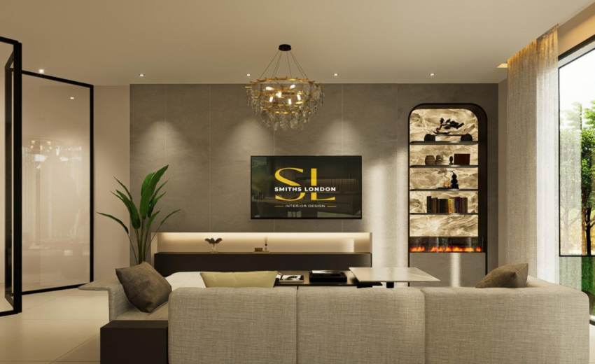 bespoke TV media wall London with LED lighting