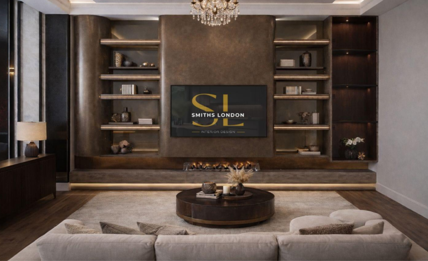 modern fitted media wall London living room
