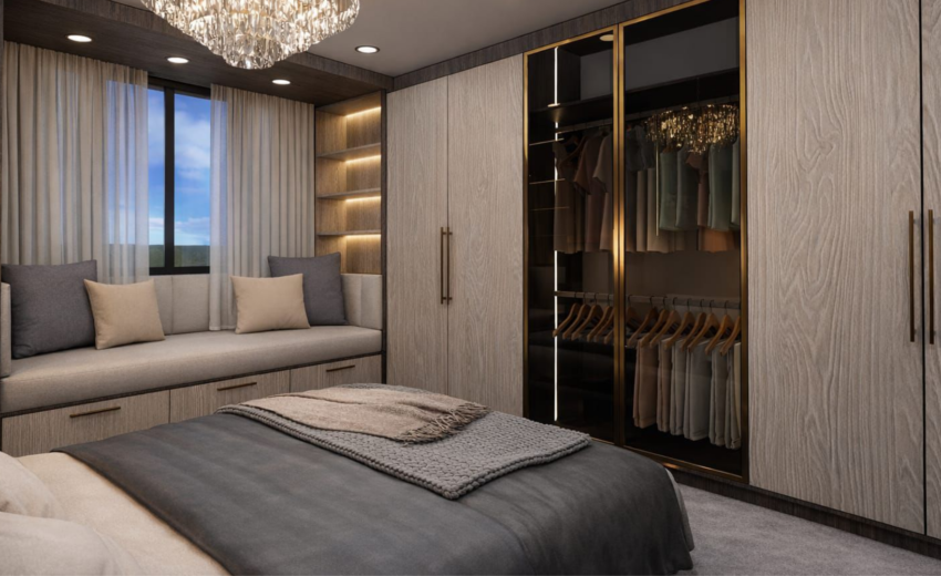 luxury fitted wardrobe with mirror doors London