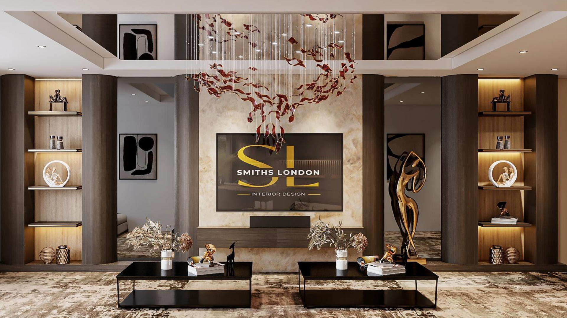 bespoke TV media wall London with LED lighting