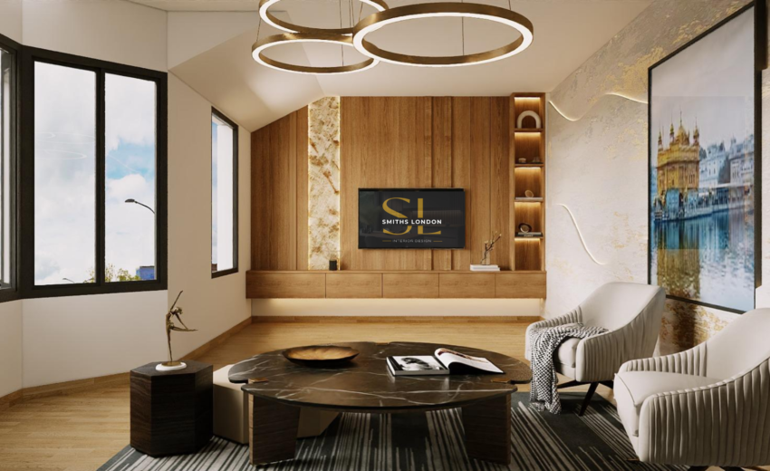 bespoke TV media wall London with LED lighting